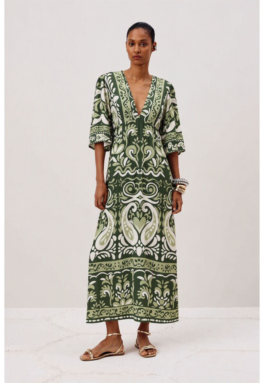 Vestido Midi Manga Estampado 