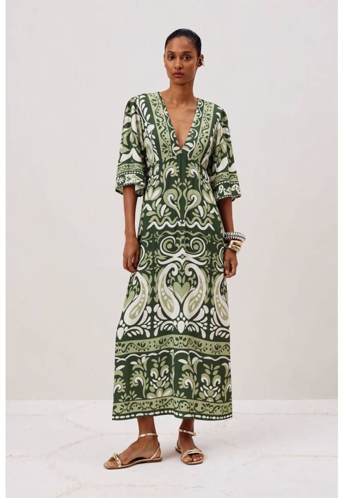 Vestido Midi Manga Estampado 