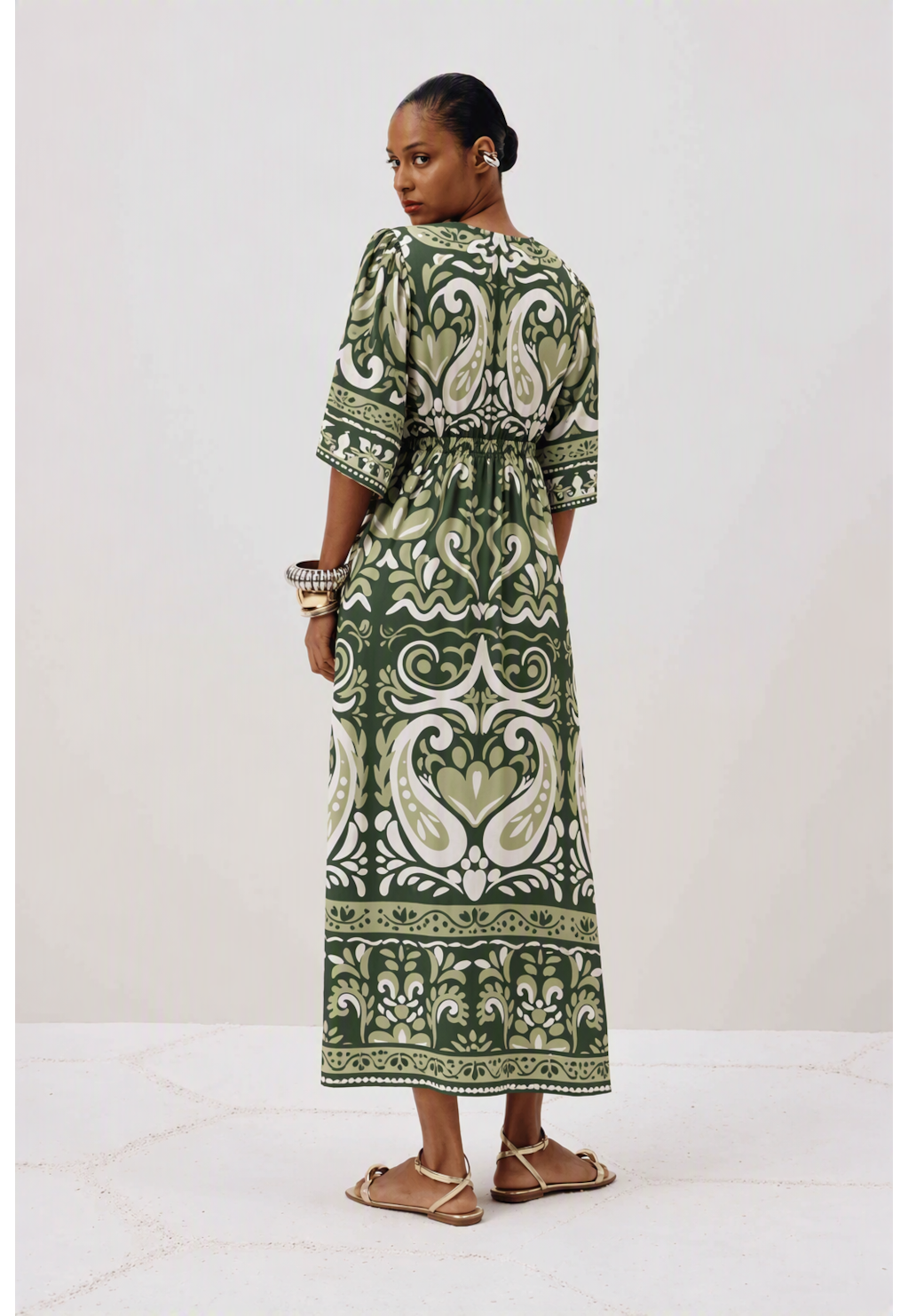 Vestido Midi Manga Estampado 