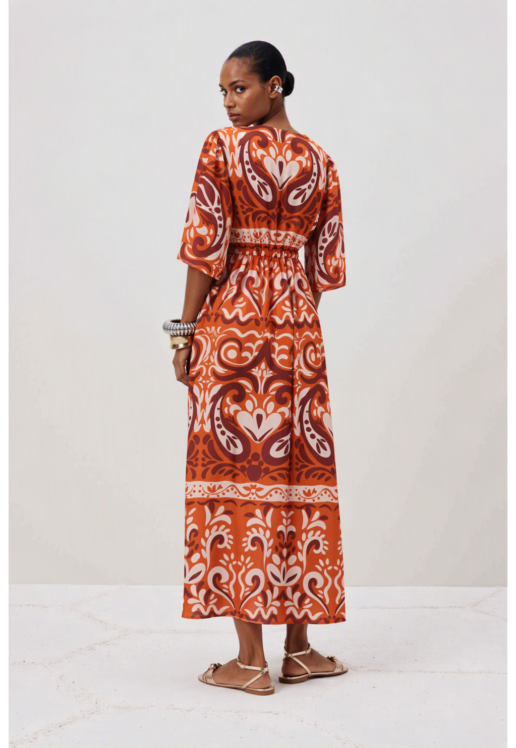 Vestido Midi Manga Estampado 