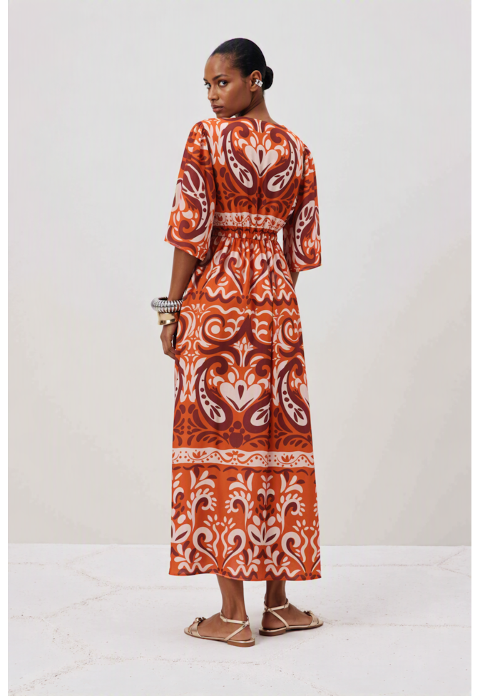 Vestido Midi Manga Estampado 
