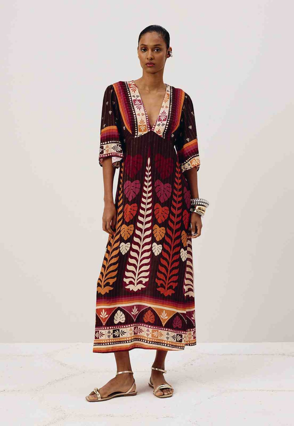Vestido Midi Manga Estampado Hera