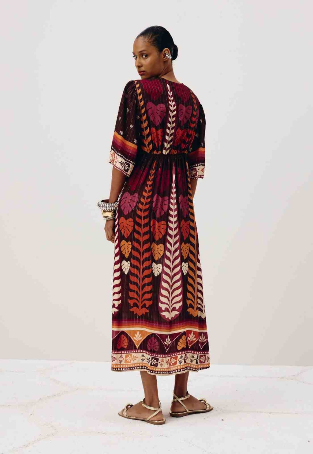 Vestido Midi Manga Estampado Hera
