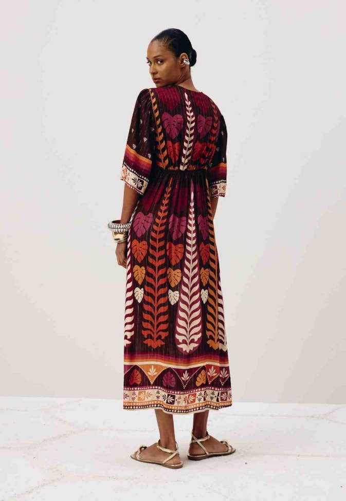 Vestido Midi Manga Estampado Hera