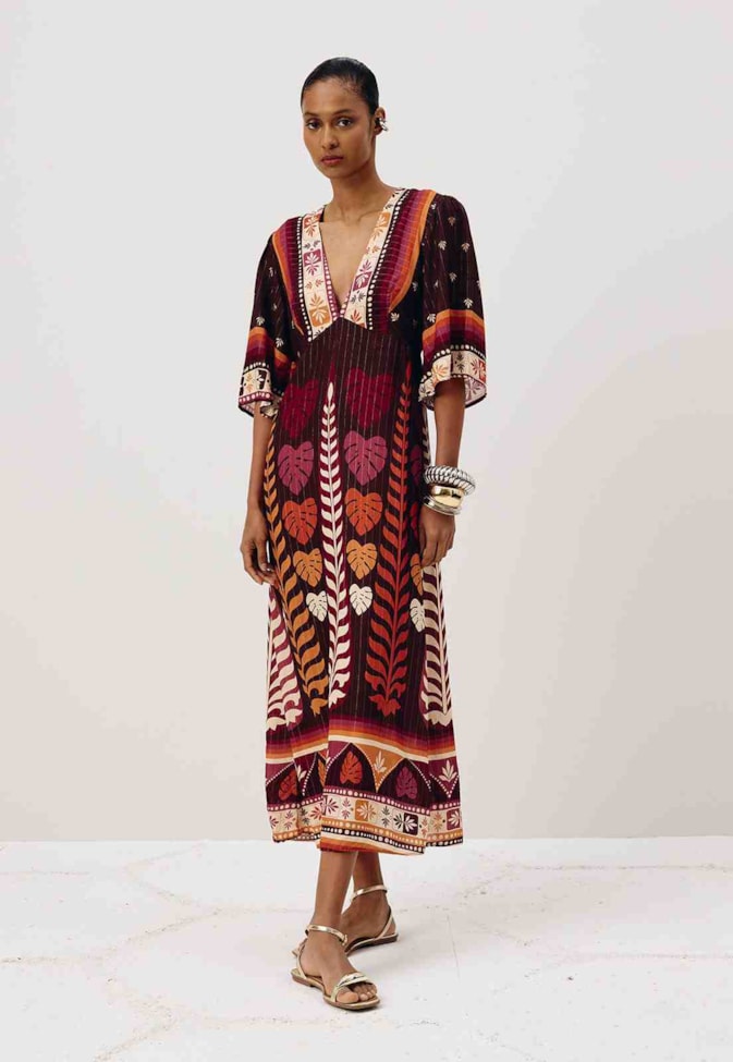 Vestido Midi Manga Estampado Hera