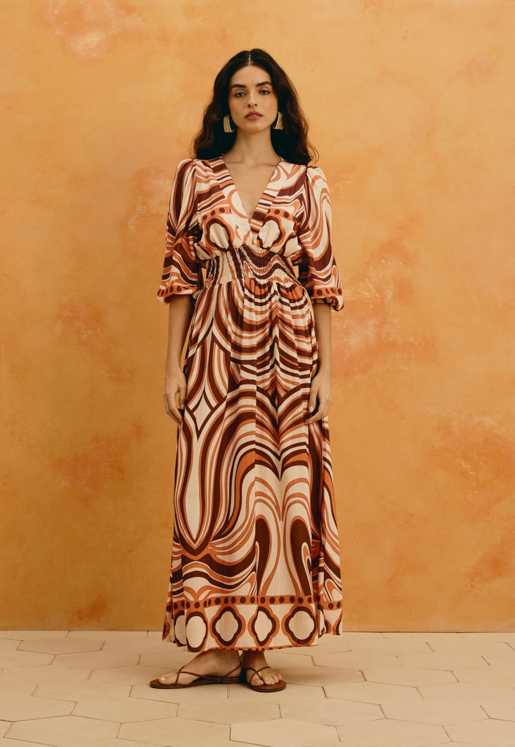 Vestido Midi Manga Estampado Las Murallas