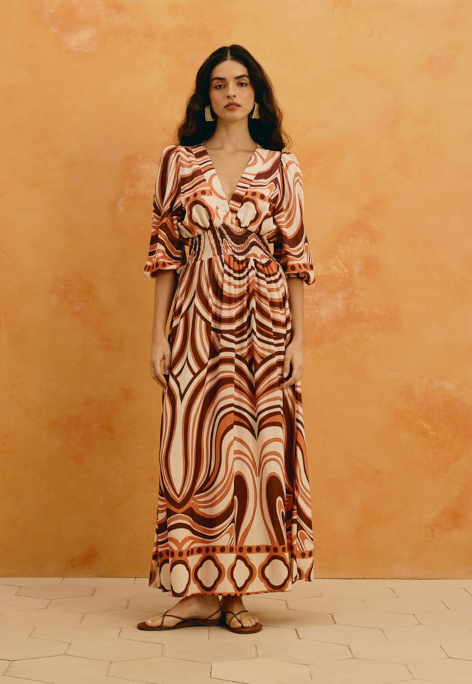 Vestido Midi Manga Estampado Las Murallas