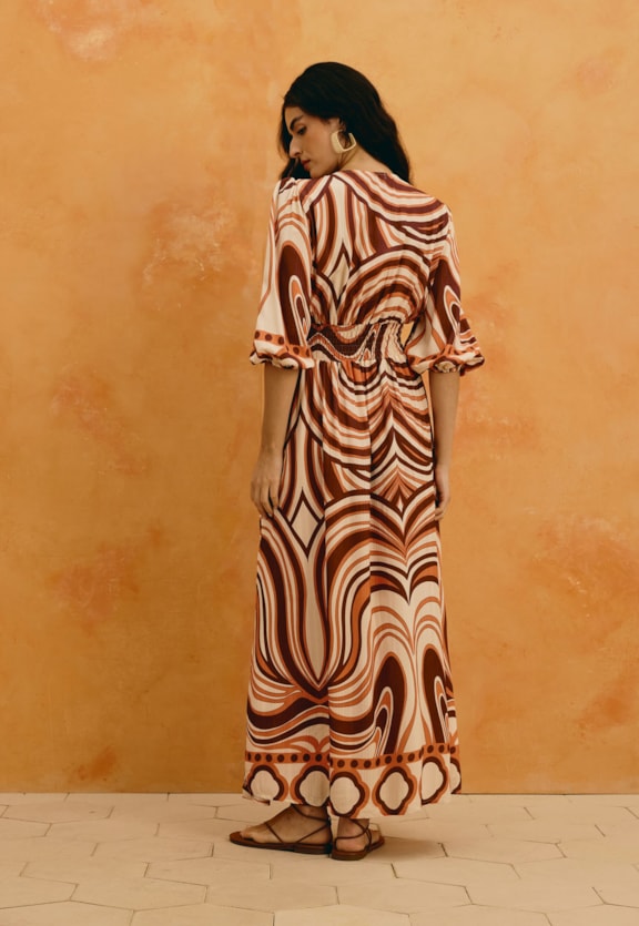 Vestido Midi Manga Estampado Las Murallas Vista Traseira