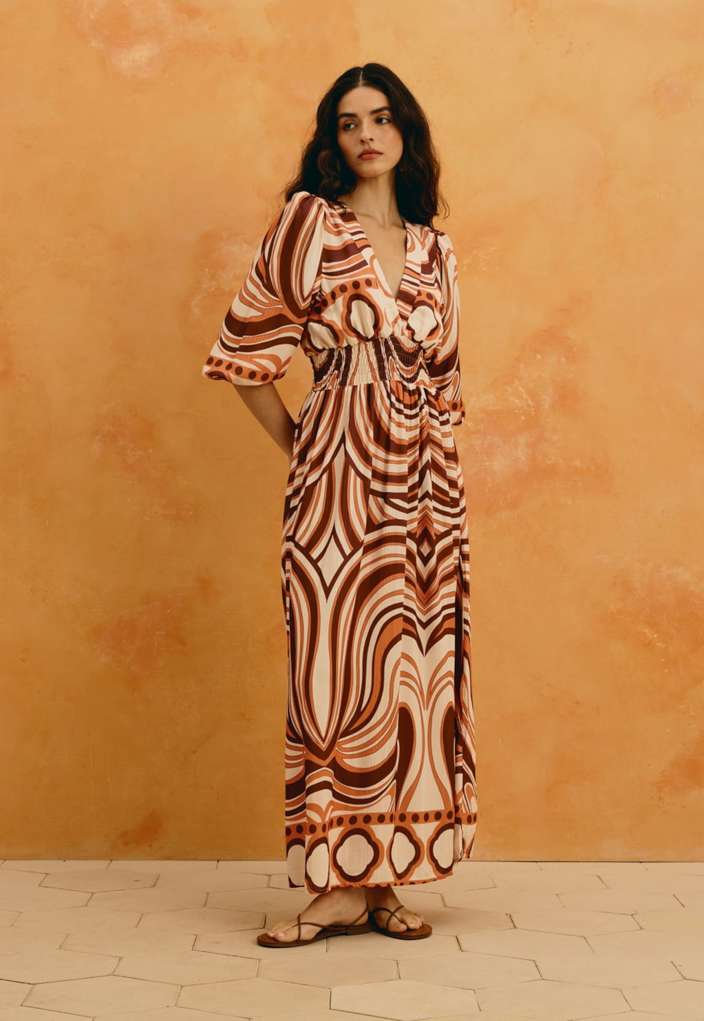 Vestido Midi Manga Estampado Las Murallas
