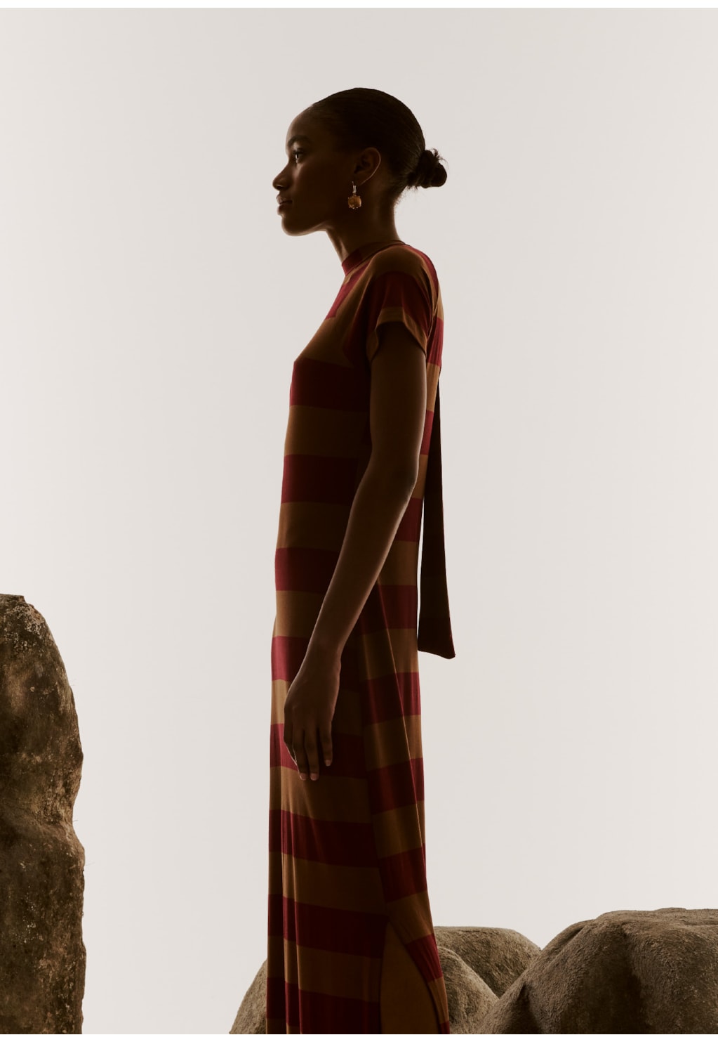 Vestido Midi Manga Listrado