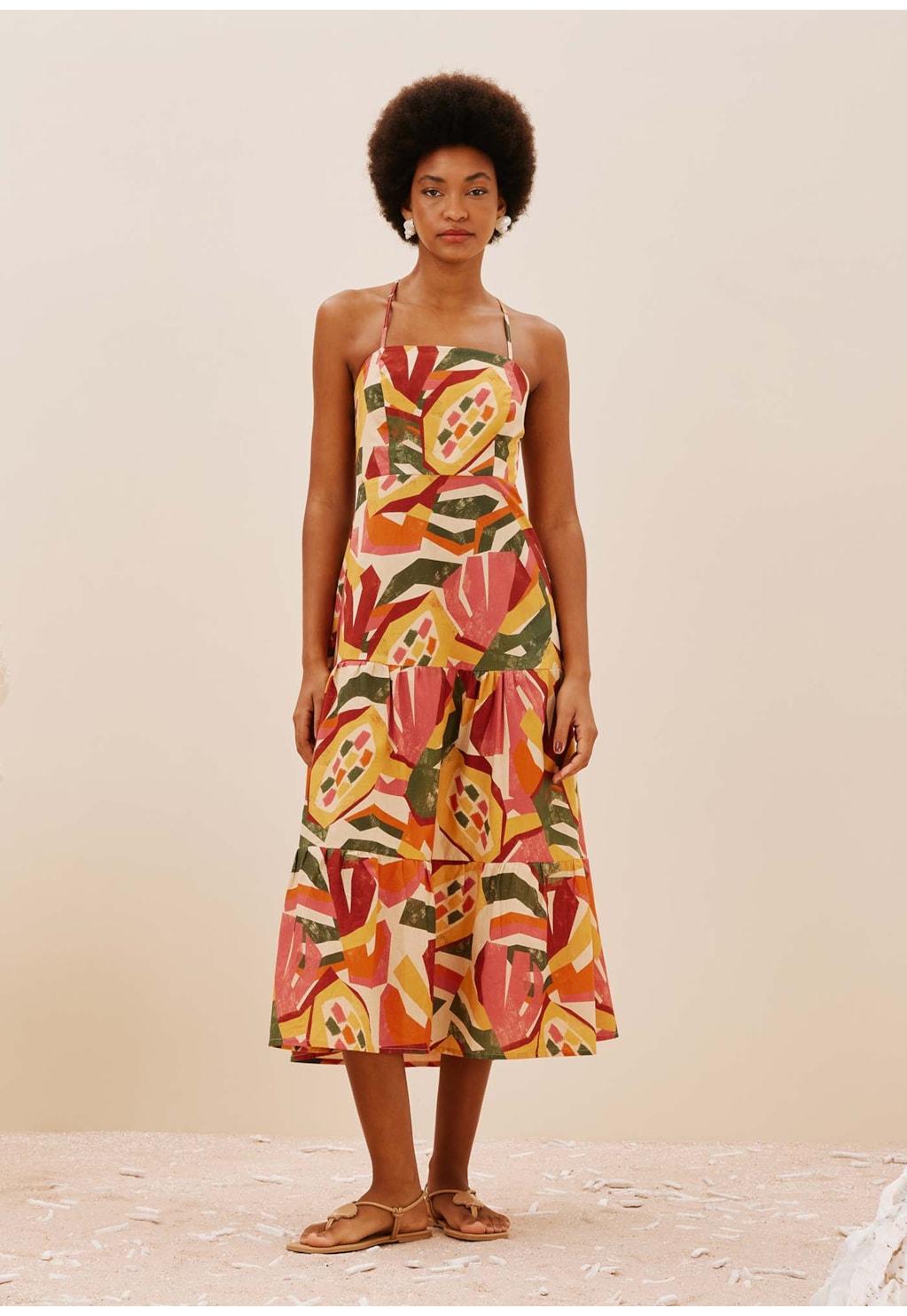 Vestido Midi Maria Aselha Costas Estampado Ilhéus