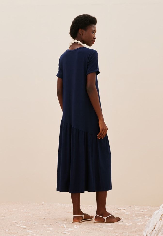 Vestido Midi Maria Diagonal Liso