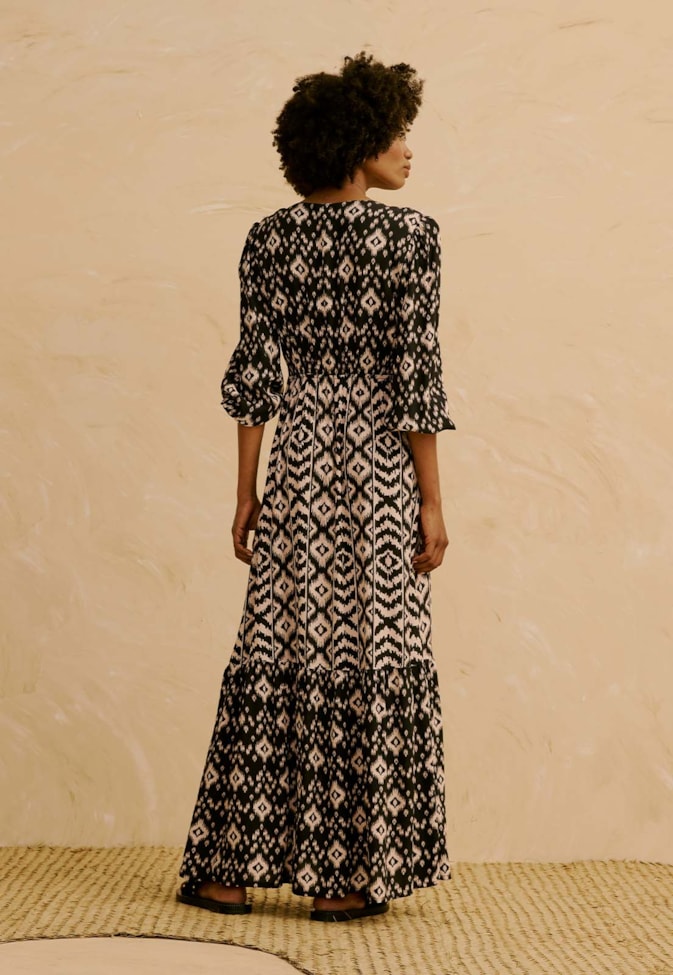 Vestido Midi Mix de Estampas com Mangas Estampado Uros