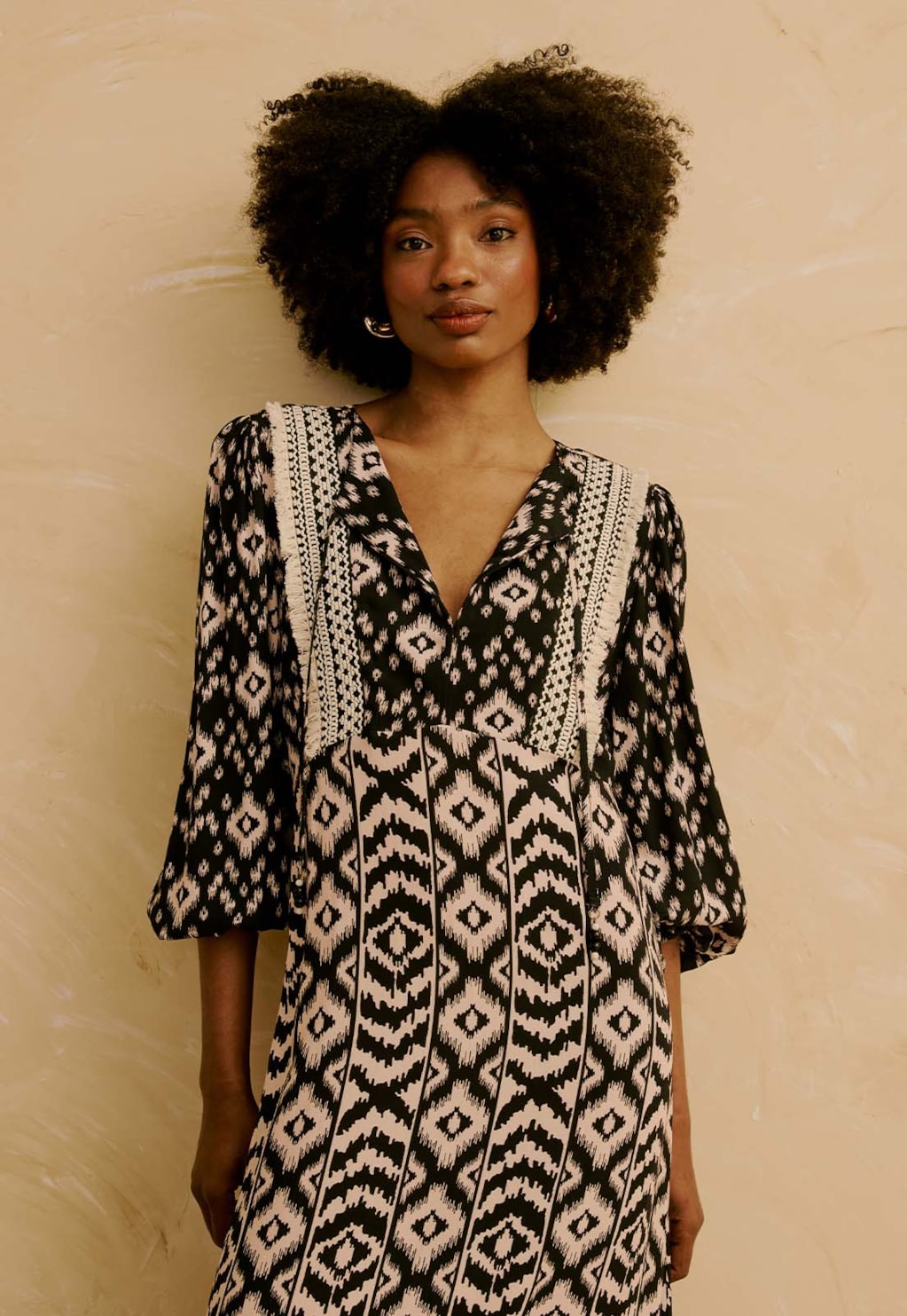 Vestido Midi Mix de Estampas com Mangas Estampado Uros