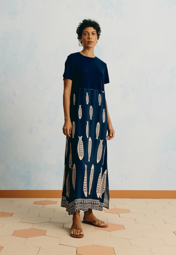 Vestido Midi Mix Estampado Cayma