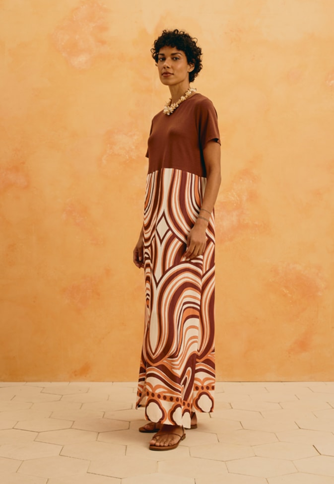 Vestido Midi Mix Estampado Las Murallas