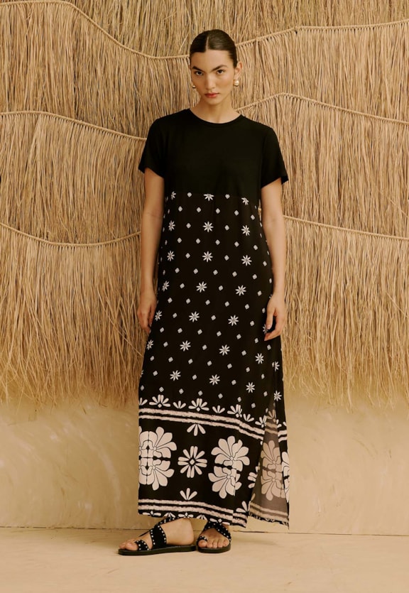 Vestido Midi Mix Estampado Pallay Vista Frontal