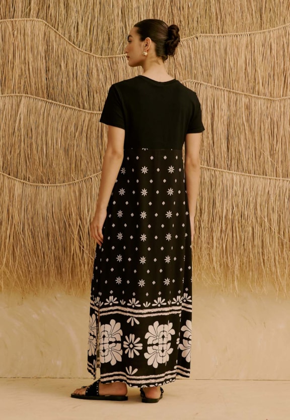 Vestido Midi Mix Estampado Pallay Vista Traseira