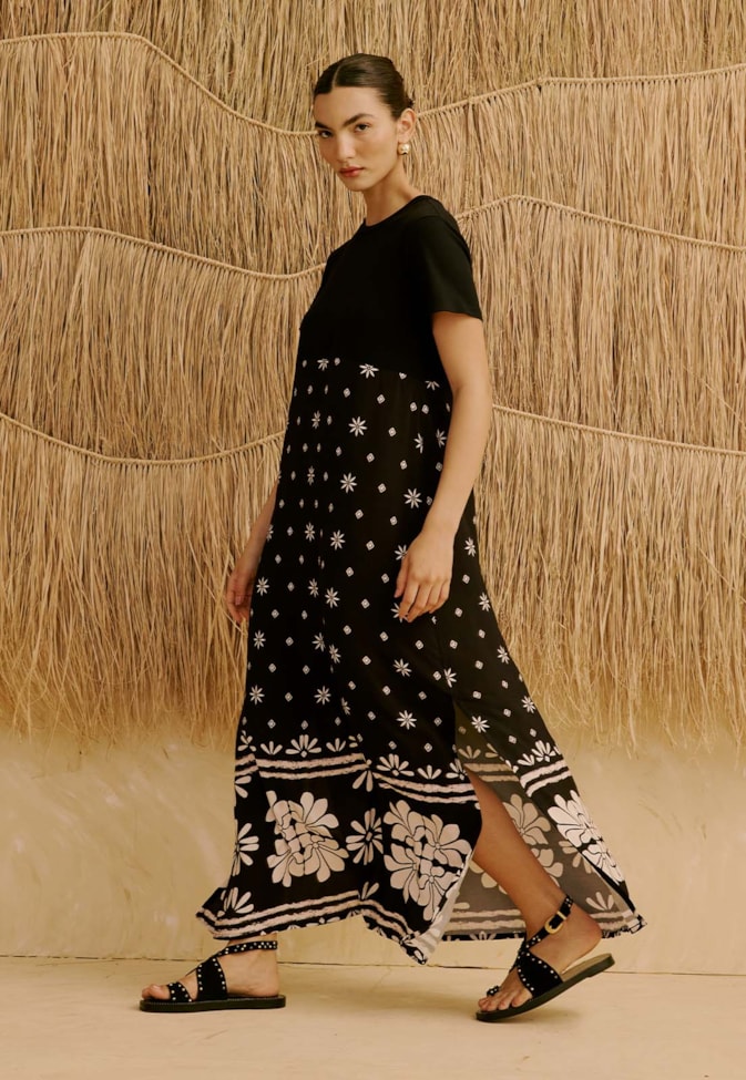 Vestido Midi Mix Estampado Pallay