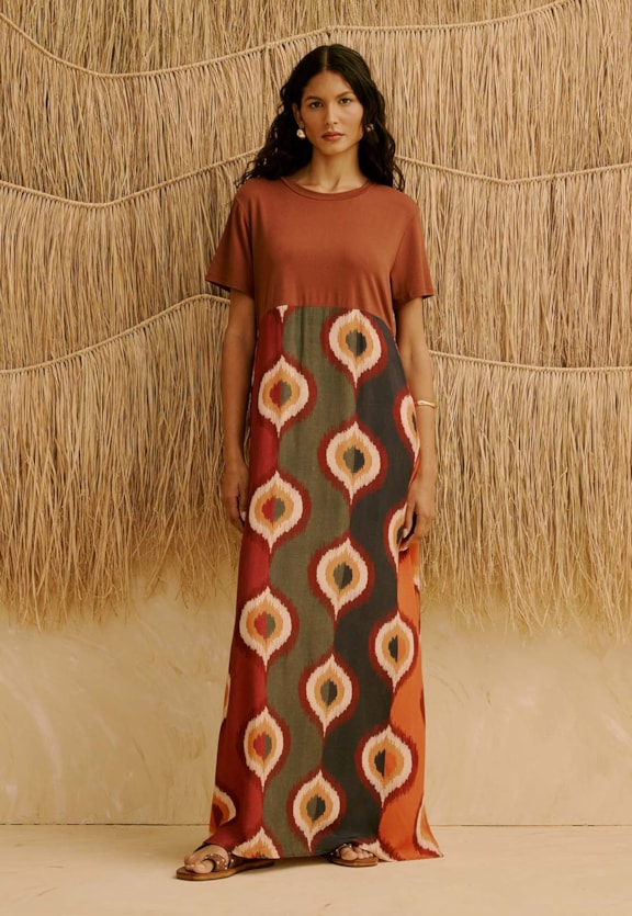 Vestido Midi Mix Estampado Taquile Vista Frontal