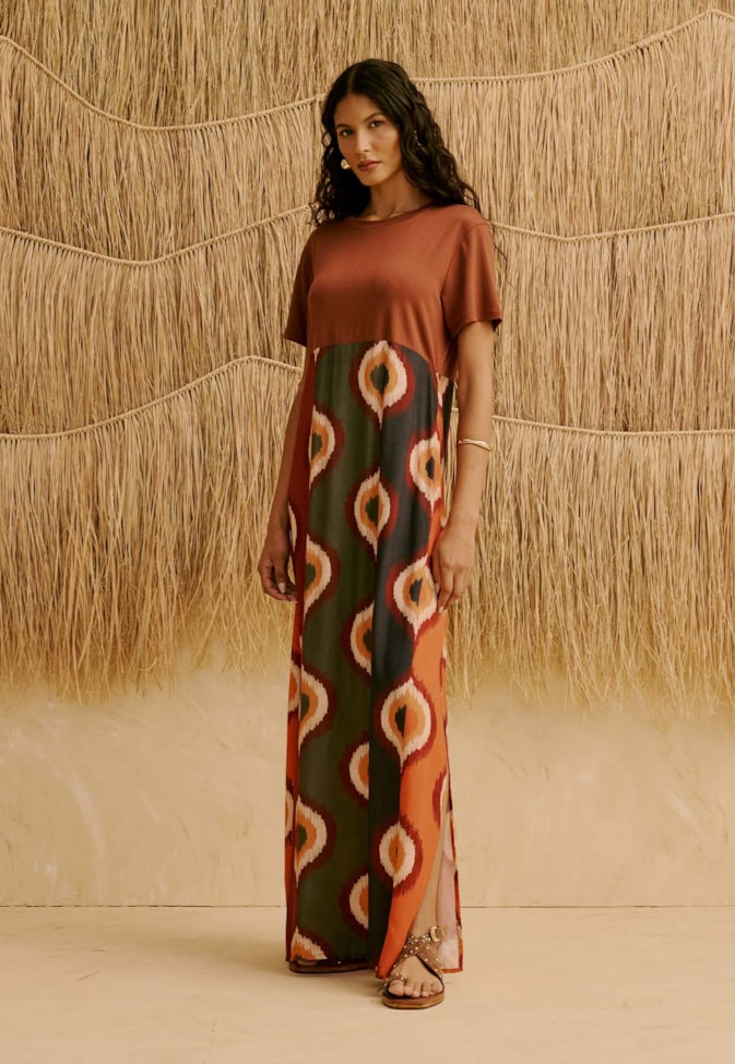 Vestido Midi Mix Estampado Taquile