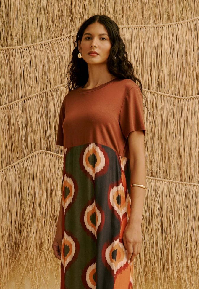 Vestido Midi Mix Estampado Taquile