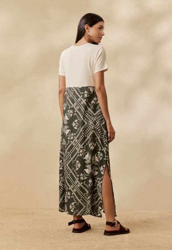 Vestido Midi Mix Estampado Wari Vista Traseira