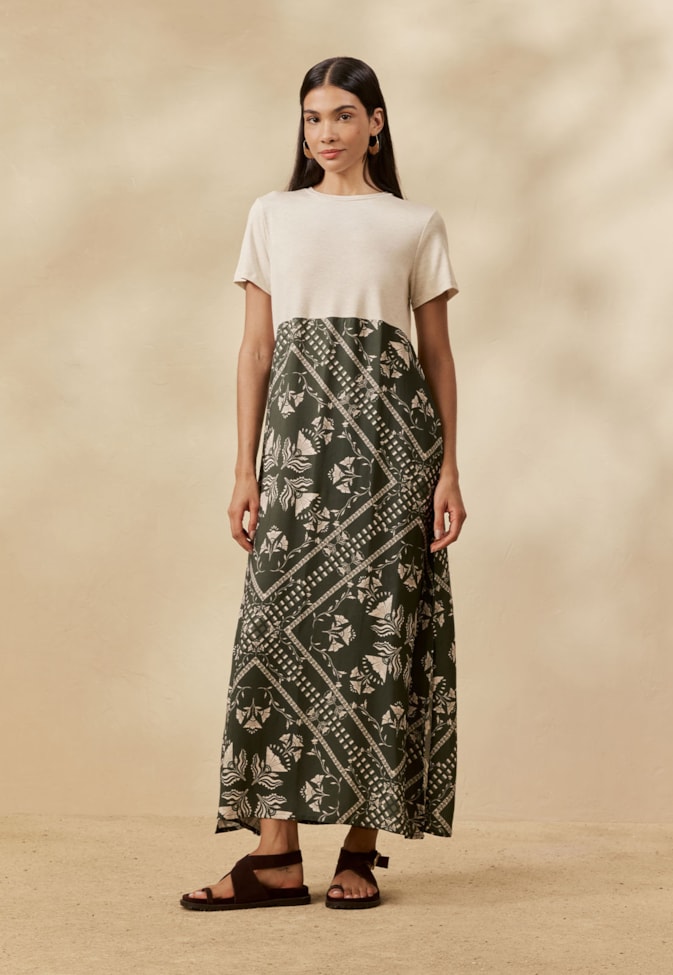 Vestido Midi Mix Estampado Wari