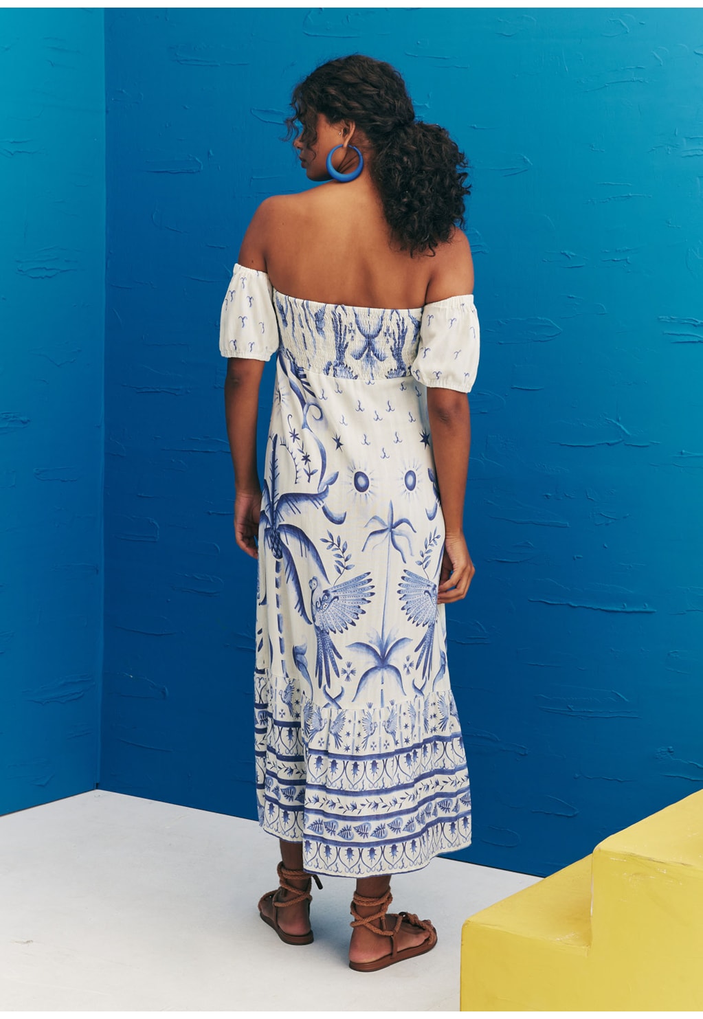 Vestido Midi Ombro a Ombro Estampado Noronha