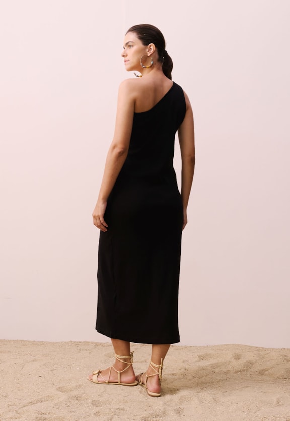 Vestido Midi Ombro Só Vista Traseira