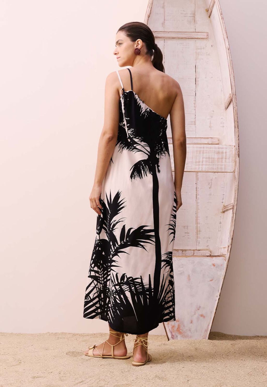 Vestido Midi Ombro Só Estampado Lago Preto