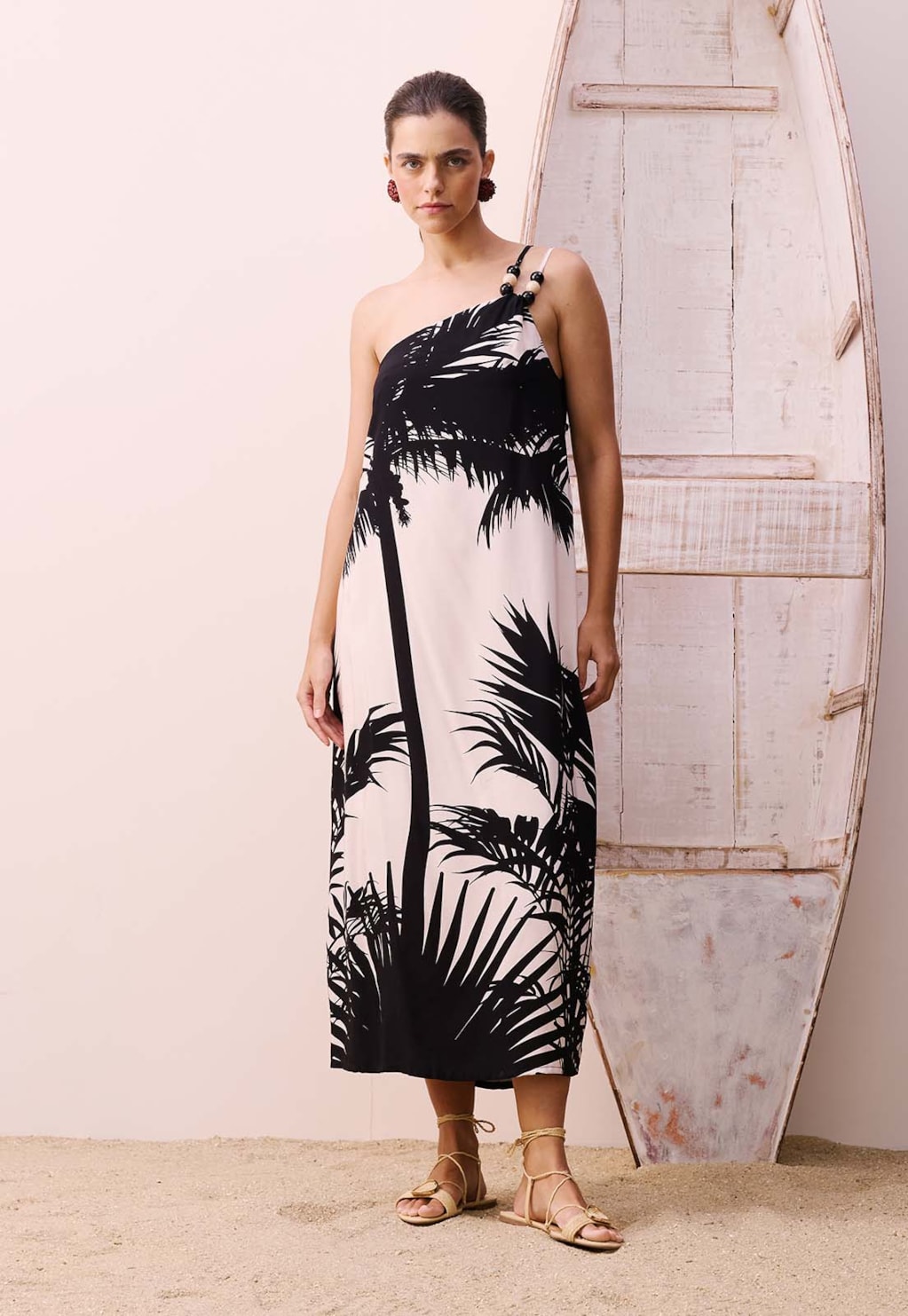 Vestido Midi Ombro Só Estampado Lago Preto