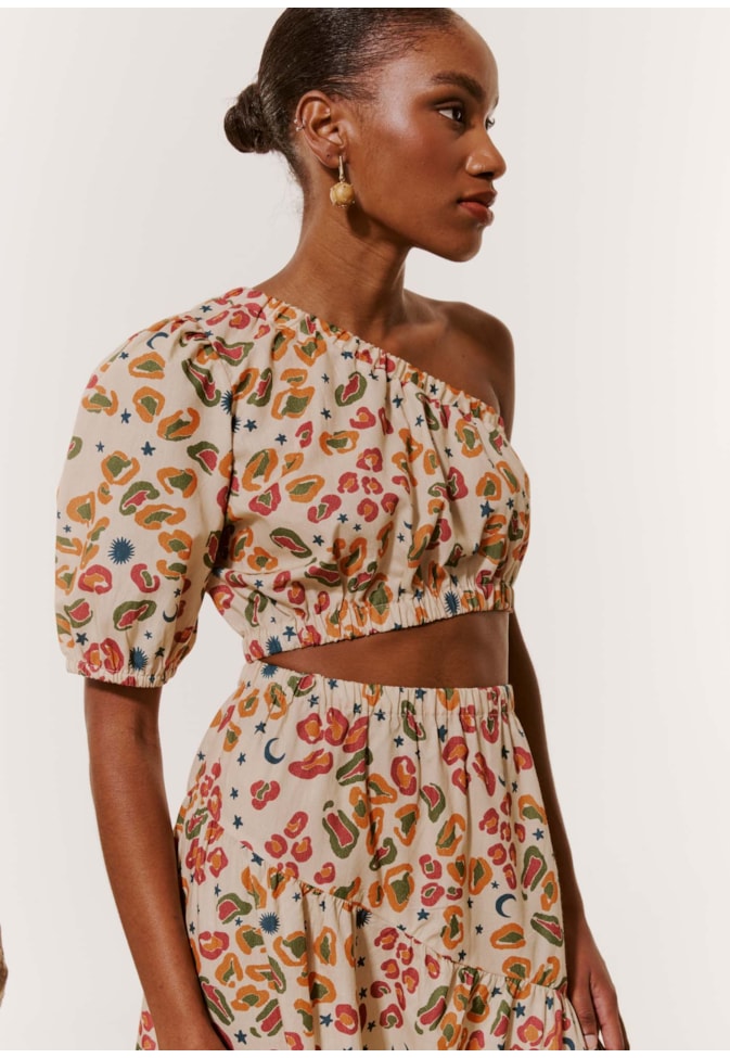 Vestido Midi Ombro Só Estampado Onça Pintada