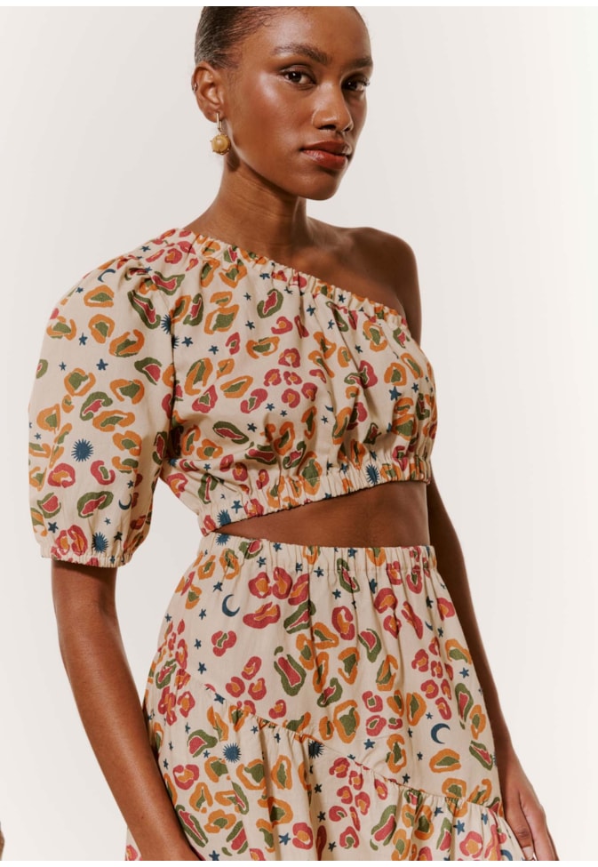 Vestido Midi Ombro Só Estampado Onça Pintada