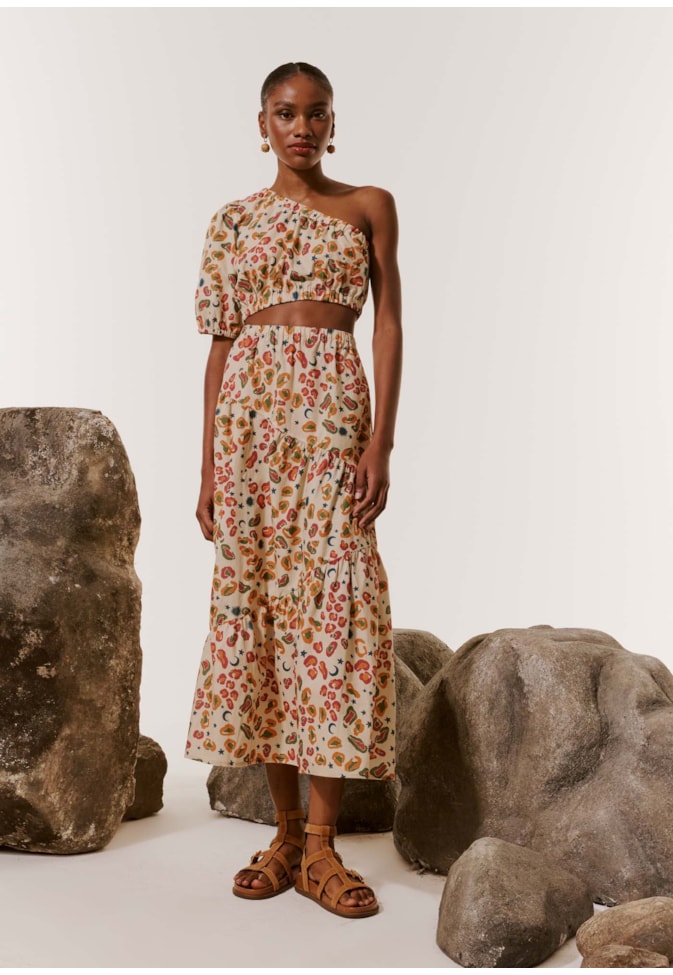 Vestido Midi Ombro Só Estampado Onça Pintada