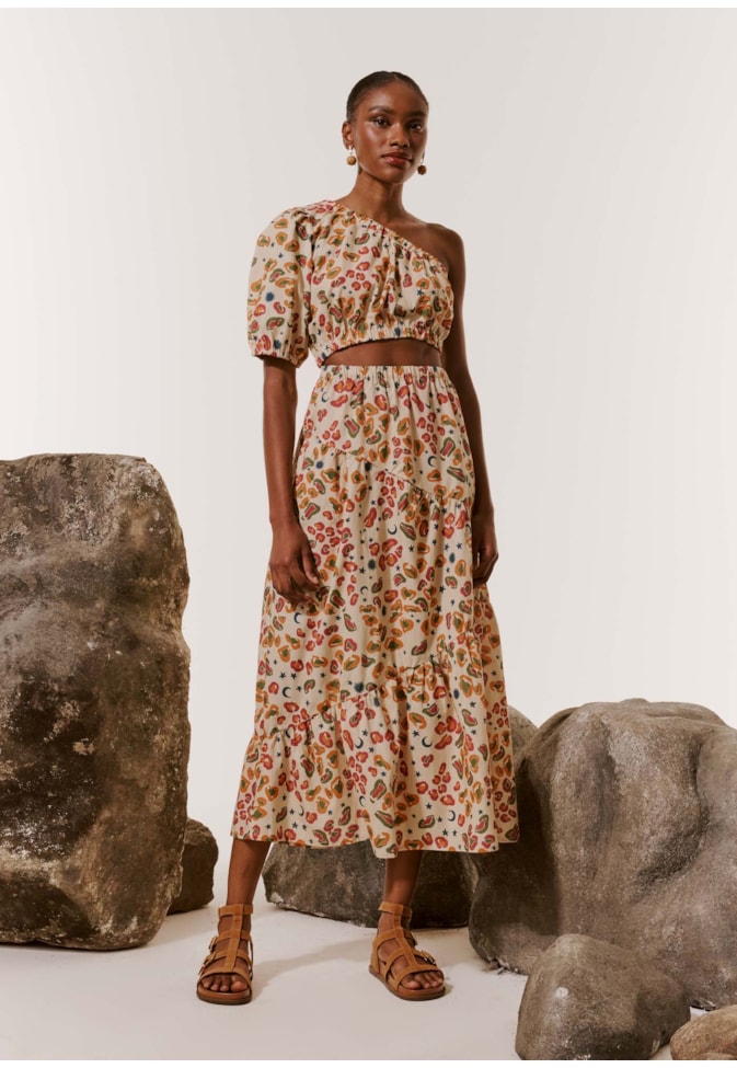 Vestido Midi Ombro Só Estampado Onça Pintada