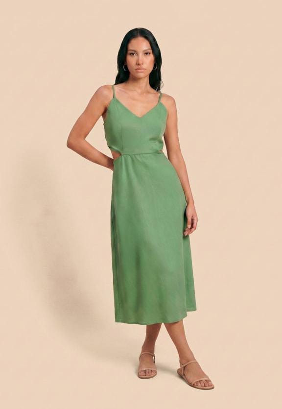 Vestido Midi Pala Elástico Costas Vista Frontal