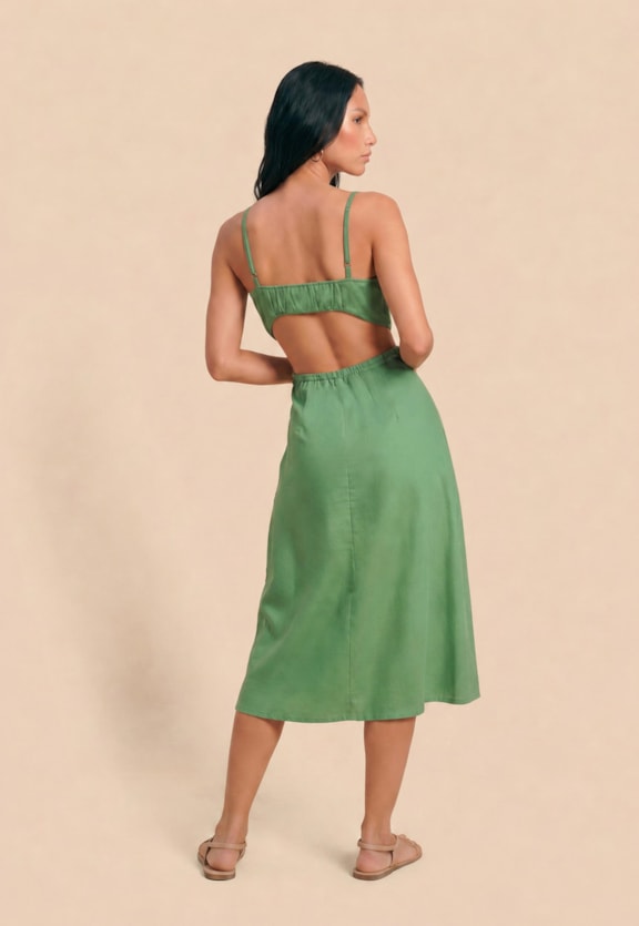 Vestido Midi Pala Elástico Costas Vista Traseira