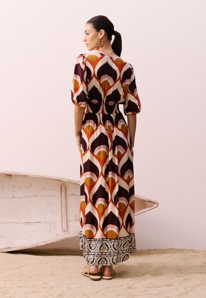 Vestido Midi Pala Lastex Estampado Ponta do Muretá