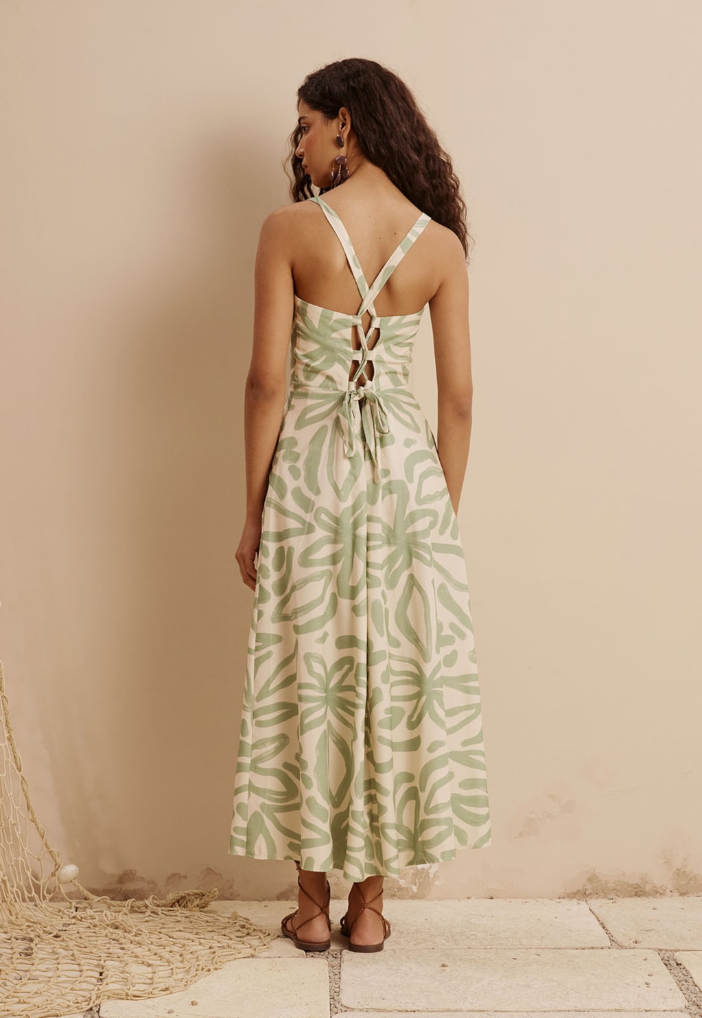 Vestido Midi Pala Sobreposta Estampado Jari