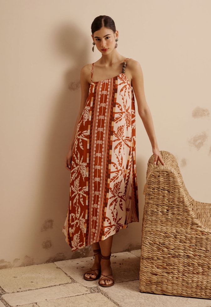 Vestido Midi Ponta Estampado Uruará