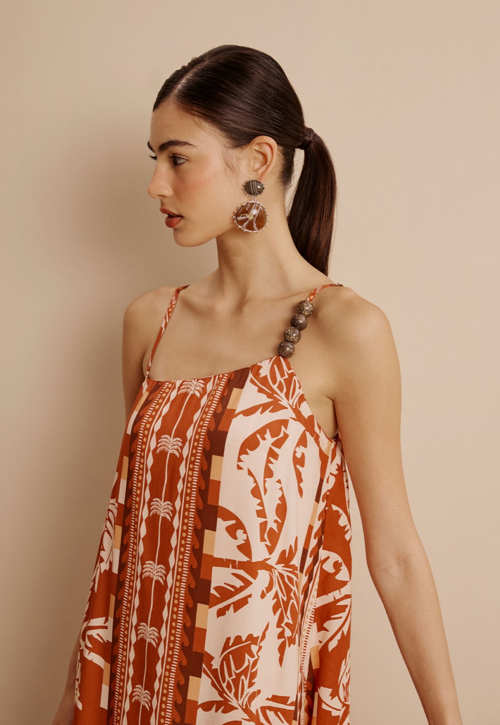 Vestido Midi Ponta Estampado Uruará