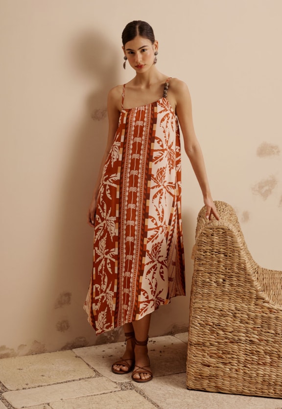 Vestido Midi Ponta Estampado Uruará Vista Frontal