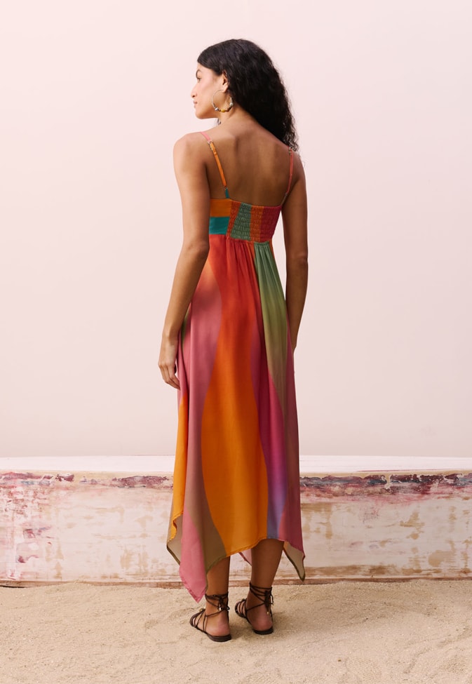 Vestido Midi Pontas Estampado Ponta do Cururu