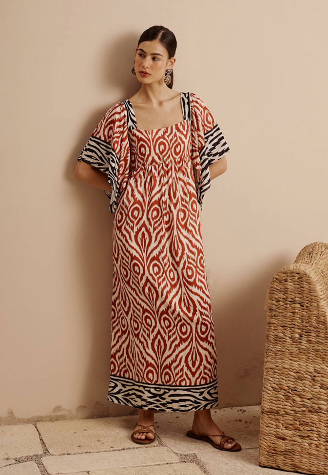 Vestido Midi Ponteira Estampado Arumã