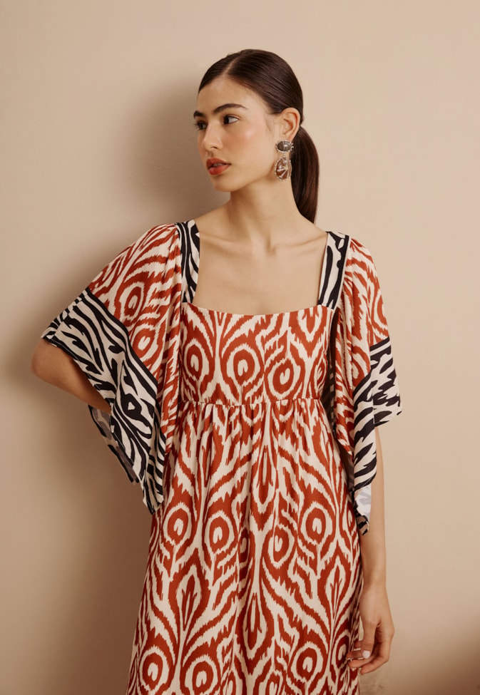 Vestido Midi Ponteira Estampado Arumã