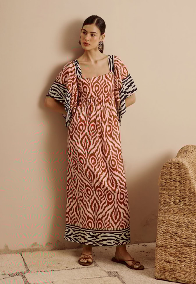 Vestido Midi Ponteira Estampado Arumã