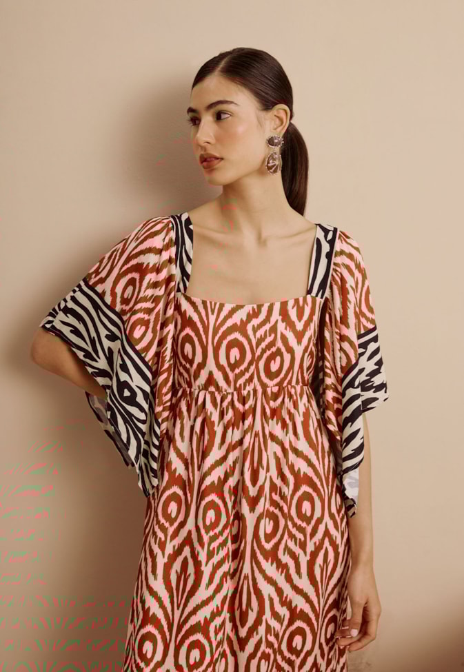 Vestido Midi Ponteira Estampado Arumã