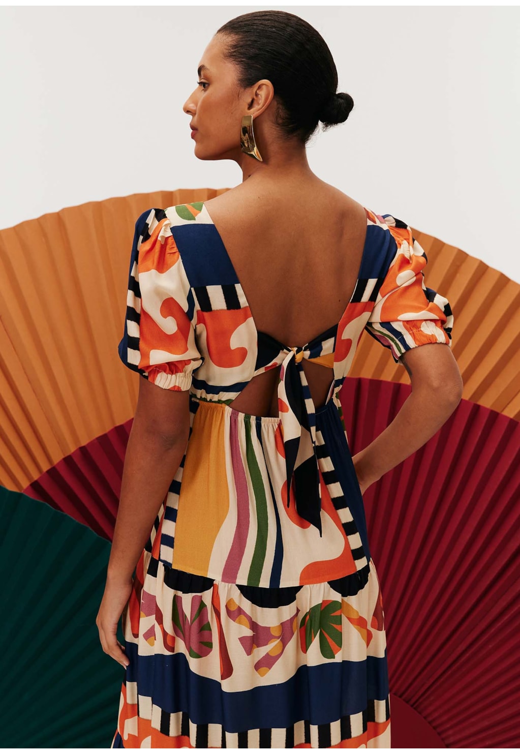 Vestido Midi Recorte Busto Estampado Samba