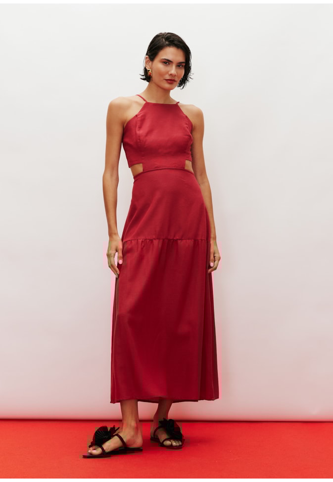 Vestido Midi Recorte Lateral